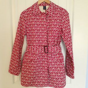 Gap Tulip Print Button Front Coat With Self Belt Red Pink Size S